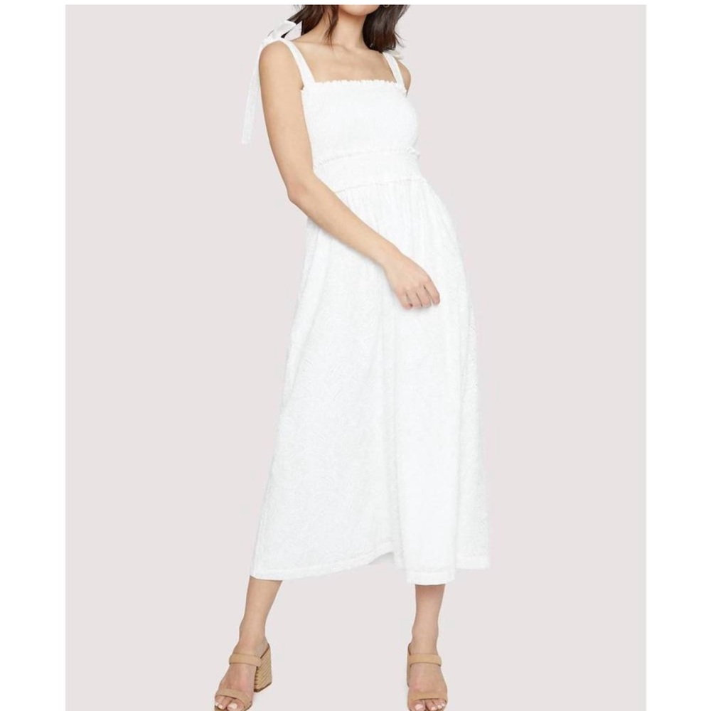 LOST + WANDER love letters eyelet smocked midi dress tie shoulder white small